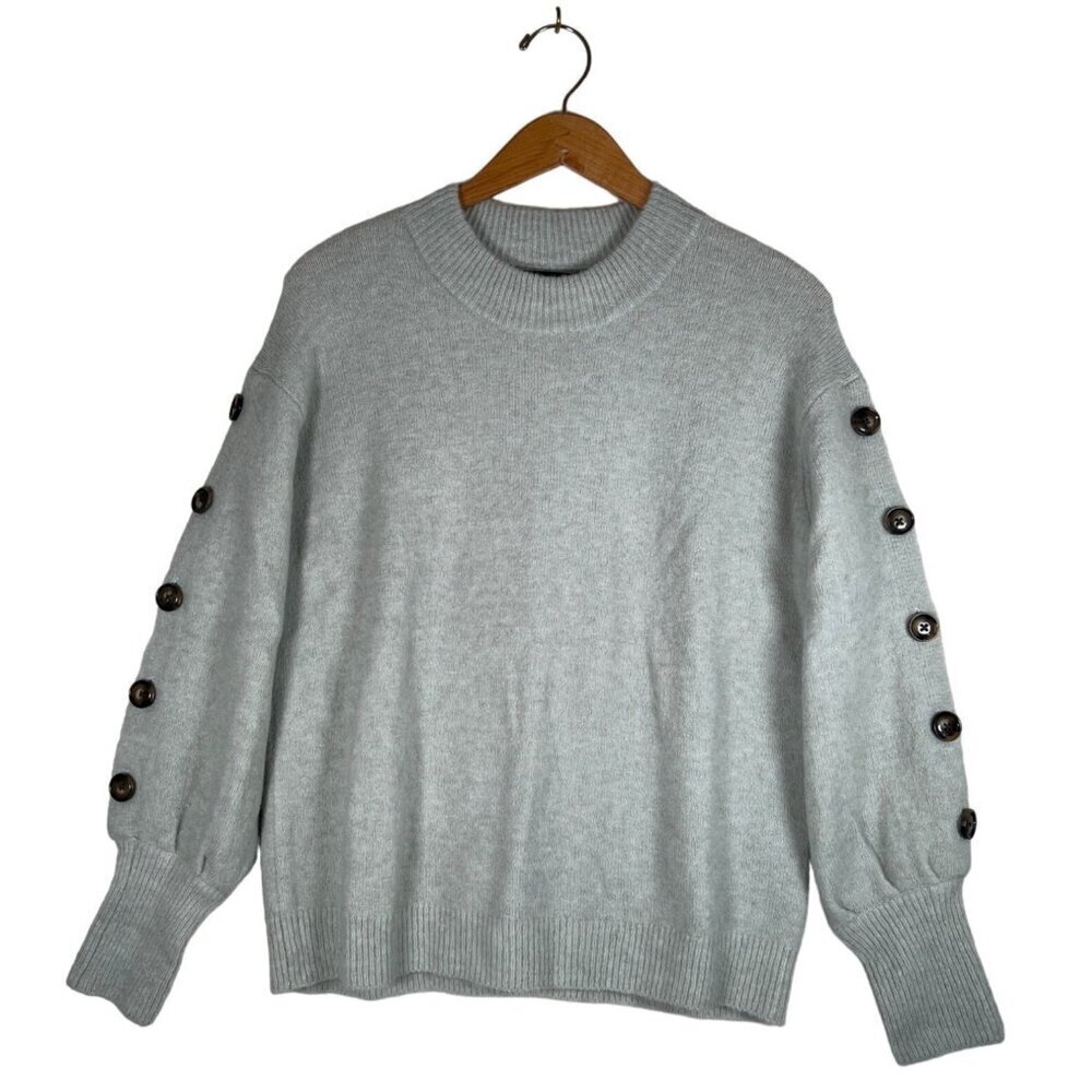 Who What Where Women Size M Sweater Sea foam Green Soft Wool Blend Button Sleeve